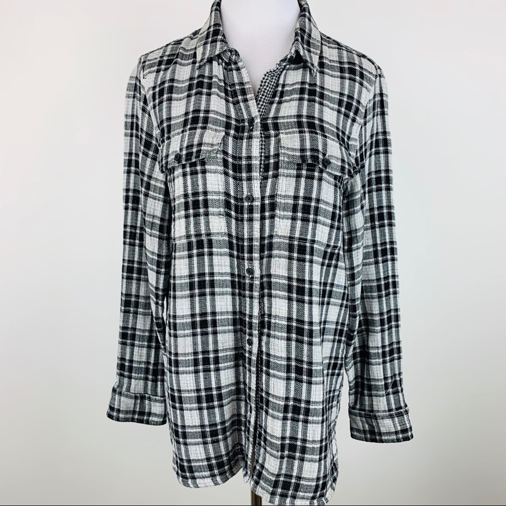 Madewell white and black plaid button down shirt M